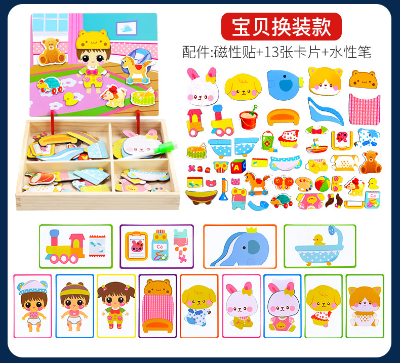Children's Early Education Educational Facial Features Magnetic Sticker Magnetic Puzzle Changing Clothes 3-6 Years Old Kindergarten Wooden Toys Boys and Girls 2