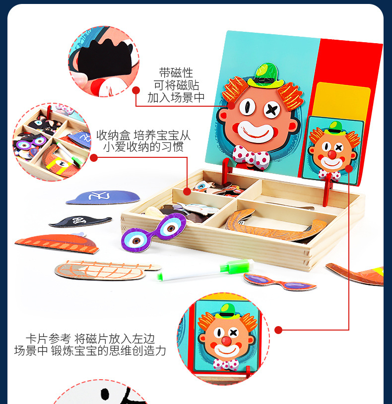 Children's Early Education Educational Facial Features Magnetic Sticker Magnetic Puzzle Changing Clothes 3-6 Years Old Kindergarten Wooden Toys Boys and Girls 2