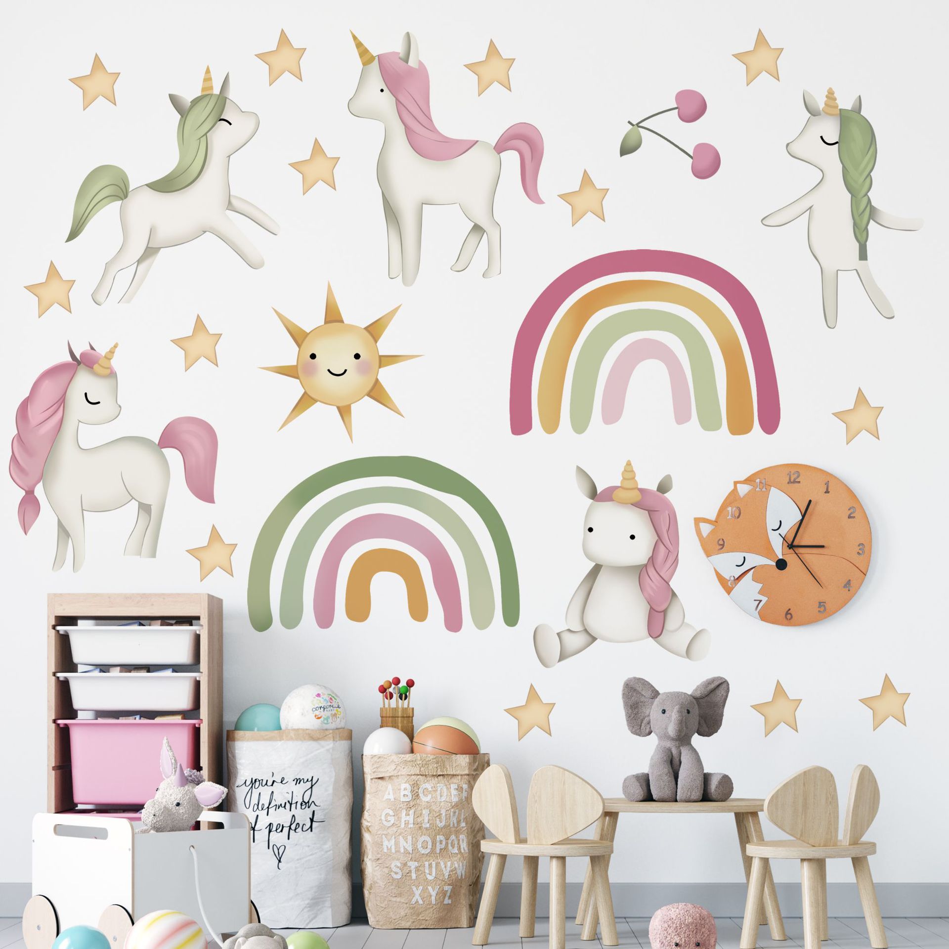 Children's Room Rainbow Unicorn Decorative Sticker Candy Color XINGX Sun Wall Stickers Kindergarten Classroom Foreign Trade Removable Sticker Paper