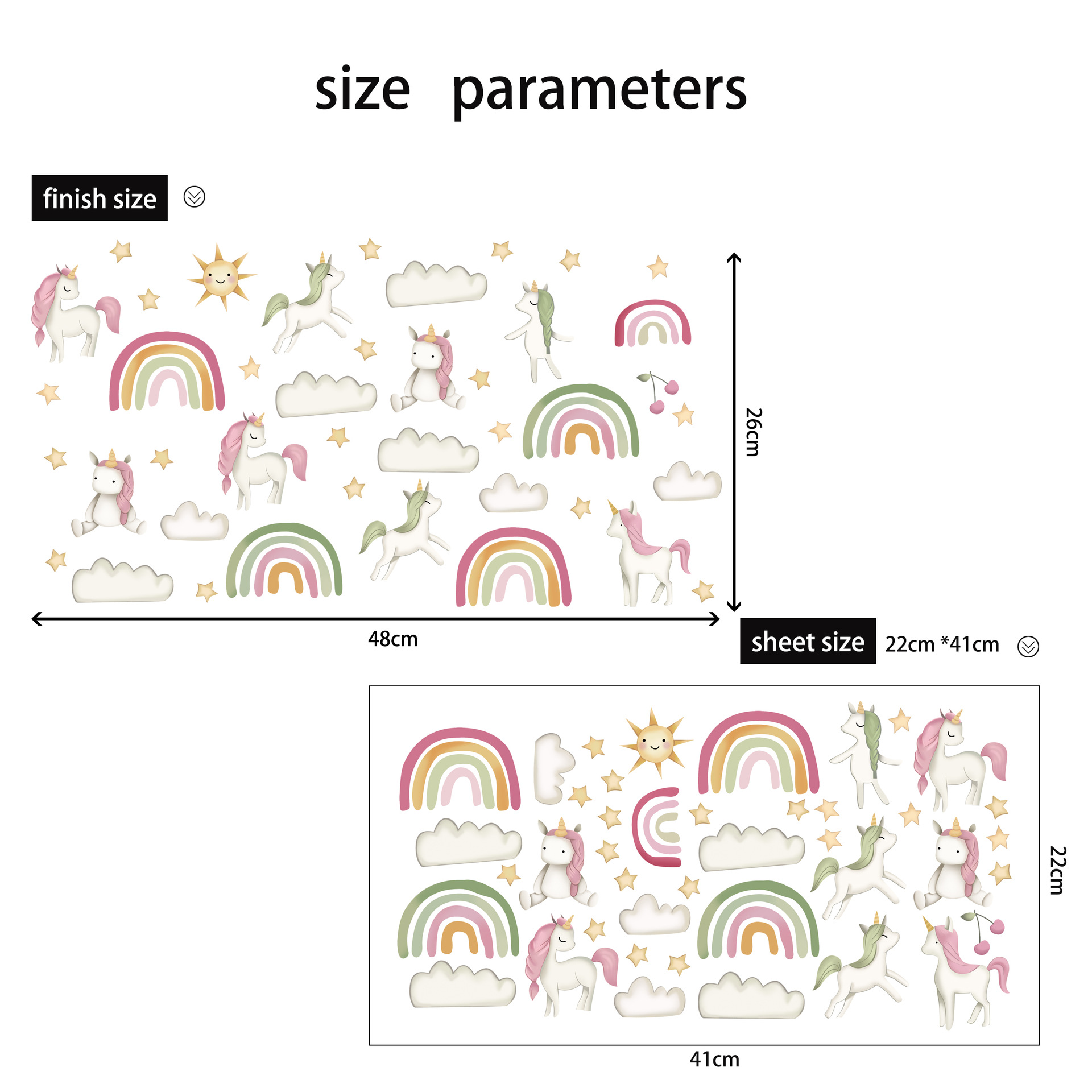 Children's Room Rainbow Unicorn Decorative Sticker Candy Color XINGX Sun Wall Stickers Kindergarten Classroom Foreign Trade Removable Sticker Paper
