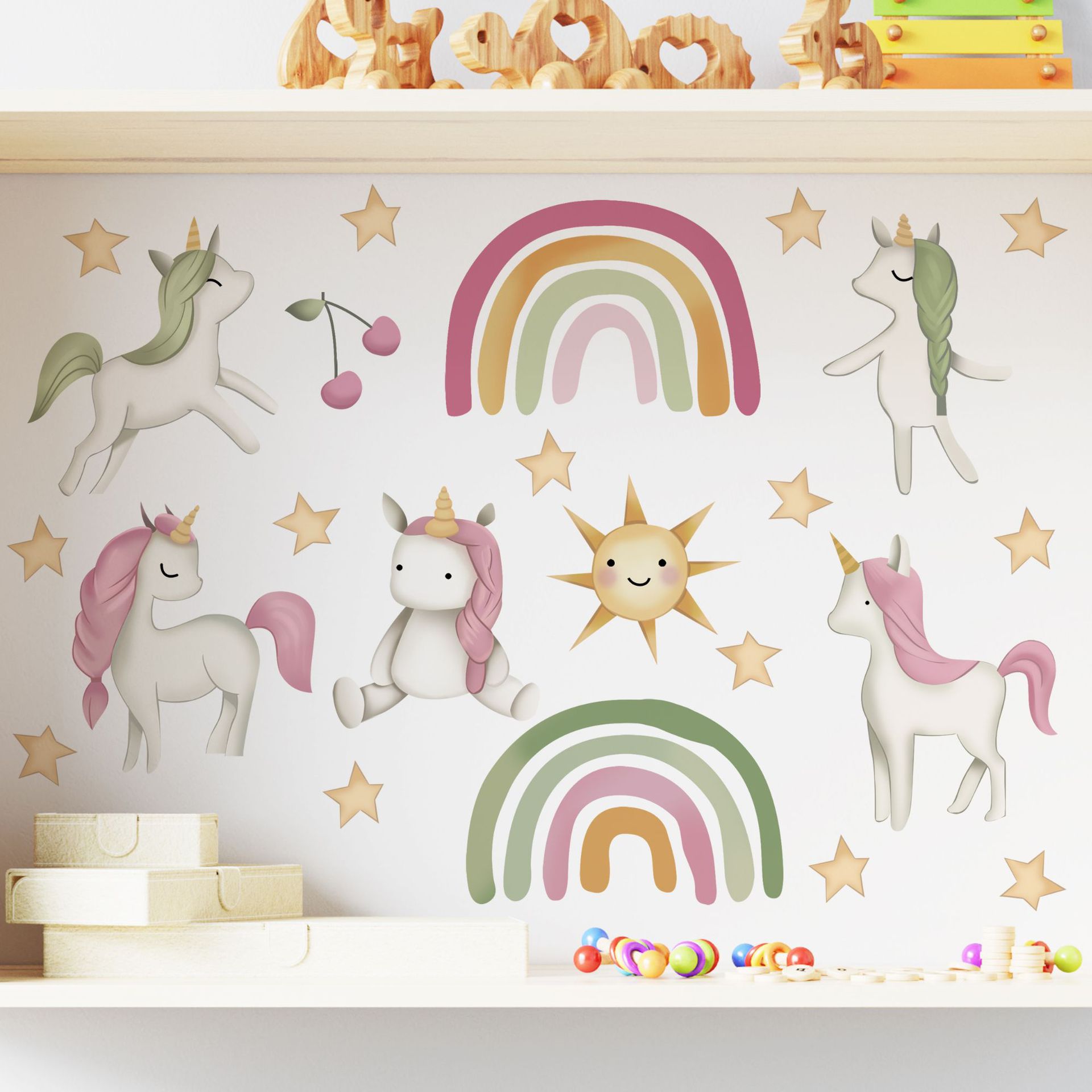Children's Room Rainbow Unicorn Decorative Sticker Candy Color XINGX Sun Wall Stickers Kindergarten Classroom Foreign Trade Removable Sticker Paper