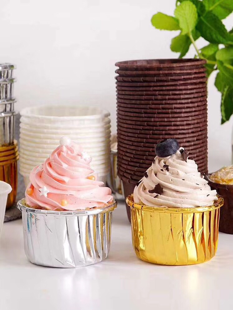 Cake Cup, Machine Production Cup Roll Mouth Cup Gold and Silver Paper Cup Aluminum Foil Cake Cup Cake Cup Paper Cups Cake Tray Anti-Oil Paper Cup Saucer