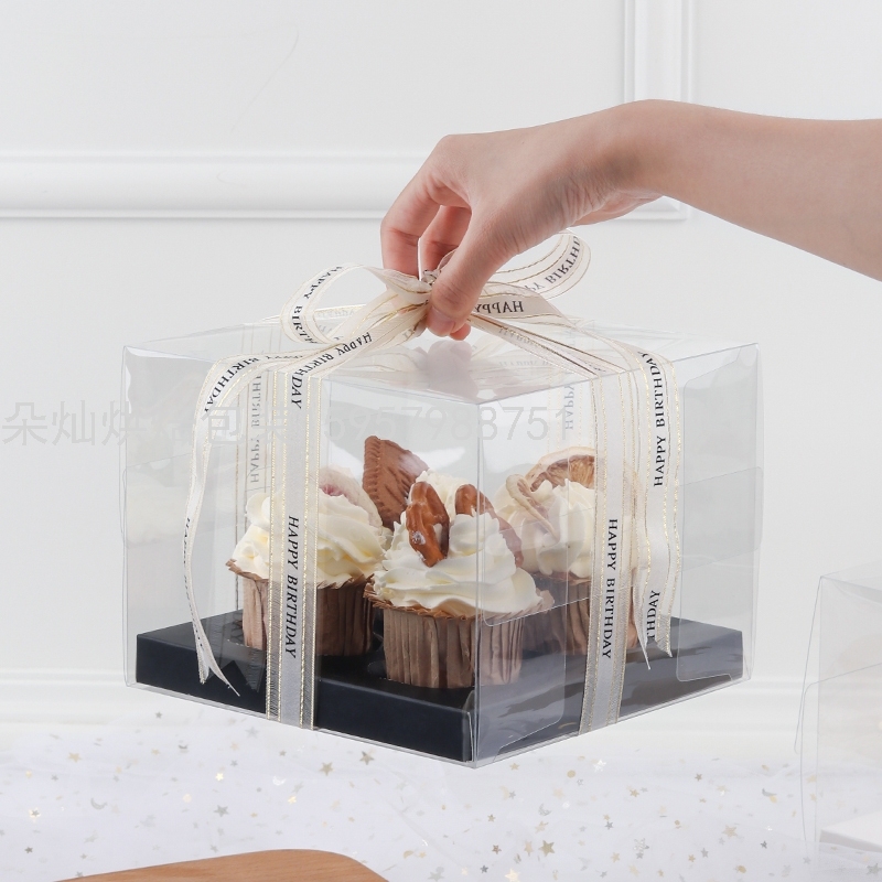 4 Cups Black Transparent Cake Box Cup Cake Packaging Box Paper Cup Transparent Plastic Dessert to-Go Box 4 Cups Black Transparent Cake Box Cup Cake Packaging Box Paper Cup Transparent Plastic Dessert to-Go Box