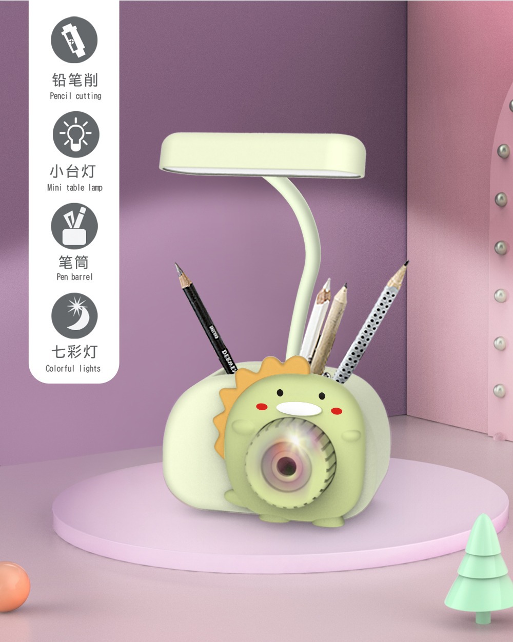 Cartoon Pencil Knife LED Desk Lamp Rechargeable Student Desk Bedside Table Bedroom Dorm Children's Reading and Learning
