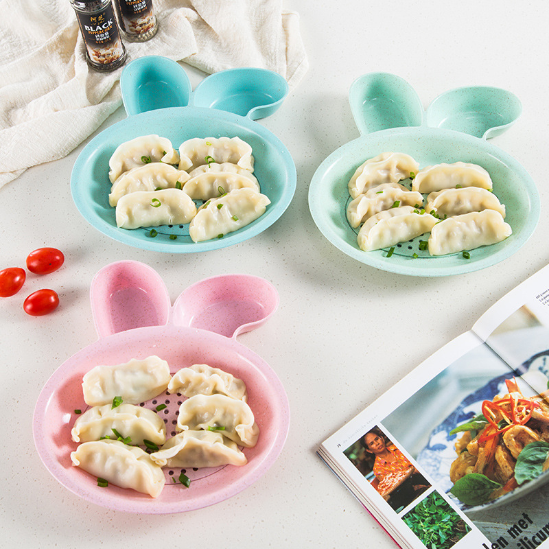 Kitchen Plastic Tape Vinegar Dish Rabbit Environmental Protection Small Straw Wonton Dumpling Plate Multi-Functional Double-Layer Drain Fruit Plate