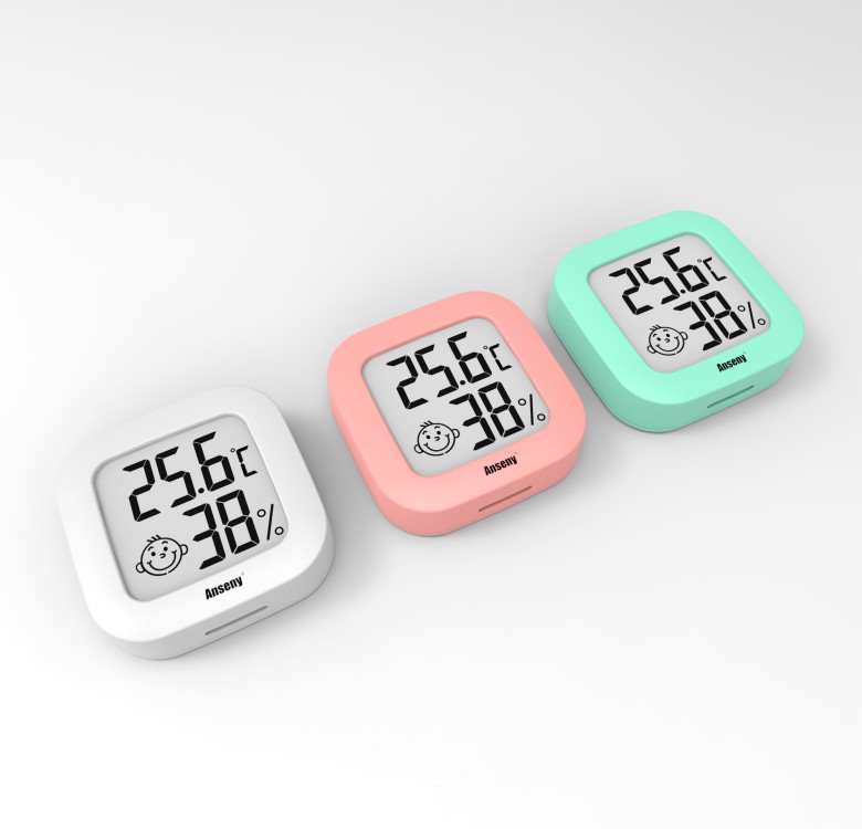 Temperature Moisture Meter Mini Thermometer with Smiling Face Temperature Humidity with Double-Sided Adhesive Tape