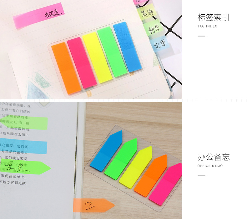 Fashion New Pet Index Label Sticky Note Fluorescent 5-Color Combination Nth Sticker Environmental Protection Sticky Note Customized Manufacturer