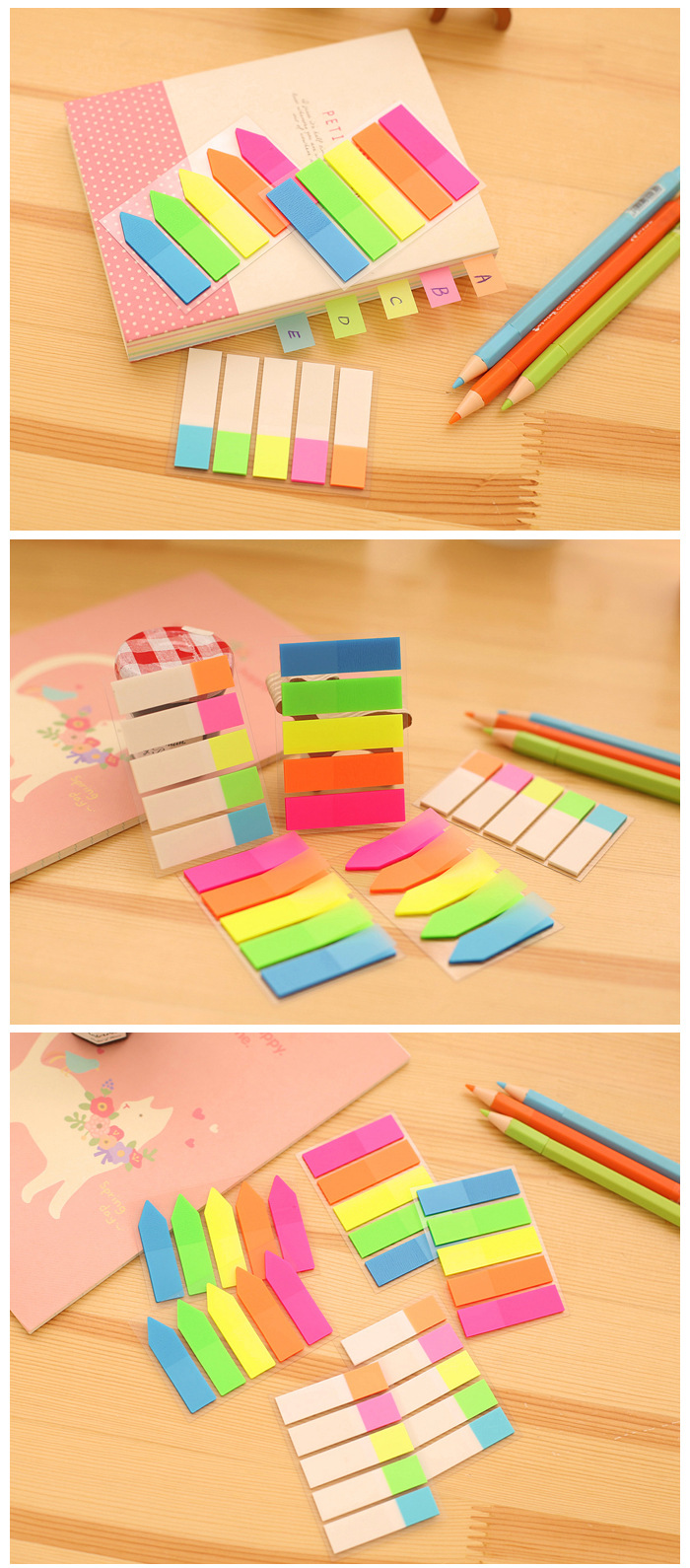 Korean Stationery Cute Creative Fluorescent Sticky Notes Classification Index Stickers Transparent Instruction Stickers Note Paper Note Sticker