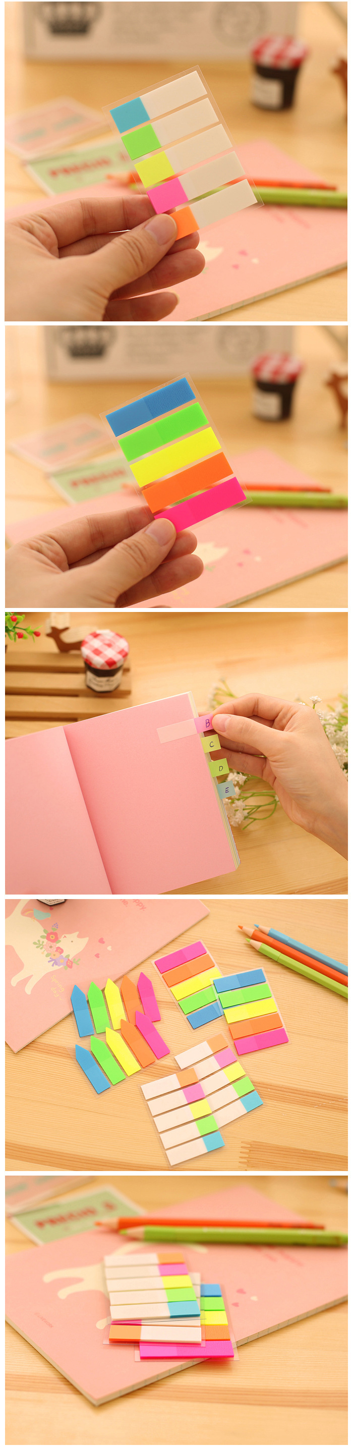Korean Stationery Cute Creative Fluorescent Sticky Notes Classification Index Stickers Transparent Instruction Stickers Note Paper Note Sticker