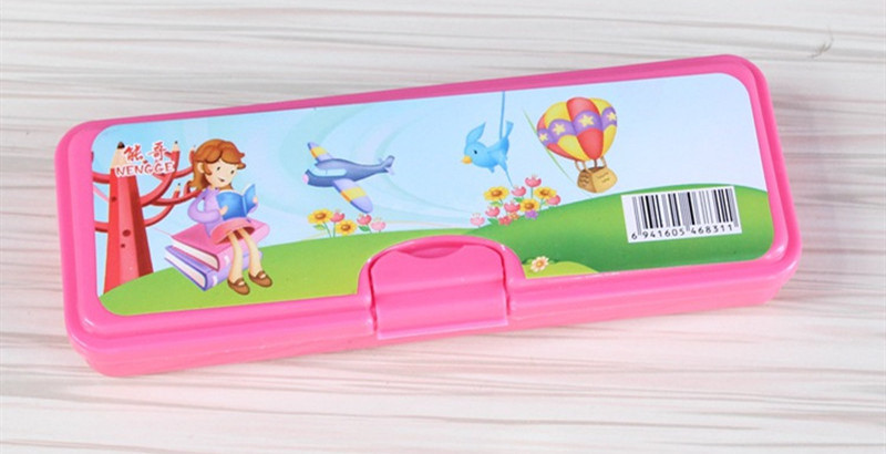 Plastic Double-Layer Stationery Box Creative Cartoon Pattern Student Pencil Case 2 Yuan Shop Hot Sale Stationery Wholesale