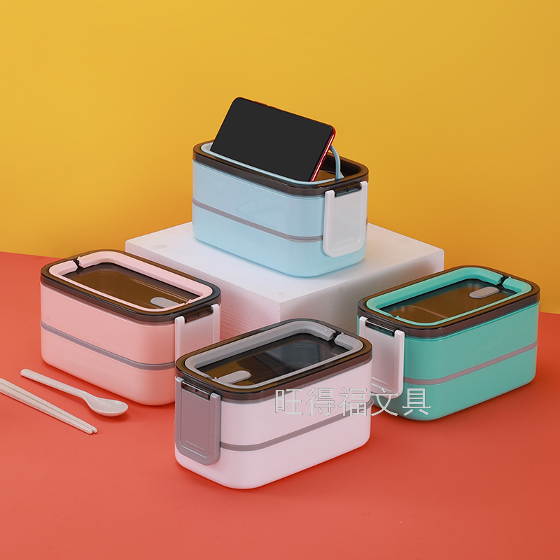 304 Stainless Steel Double Rounds Handle Insulation Lunch Box Tape Tableware Portable Bento Box Multi-Layer Lunch Box 1400ml