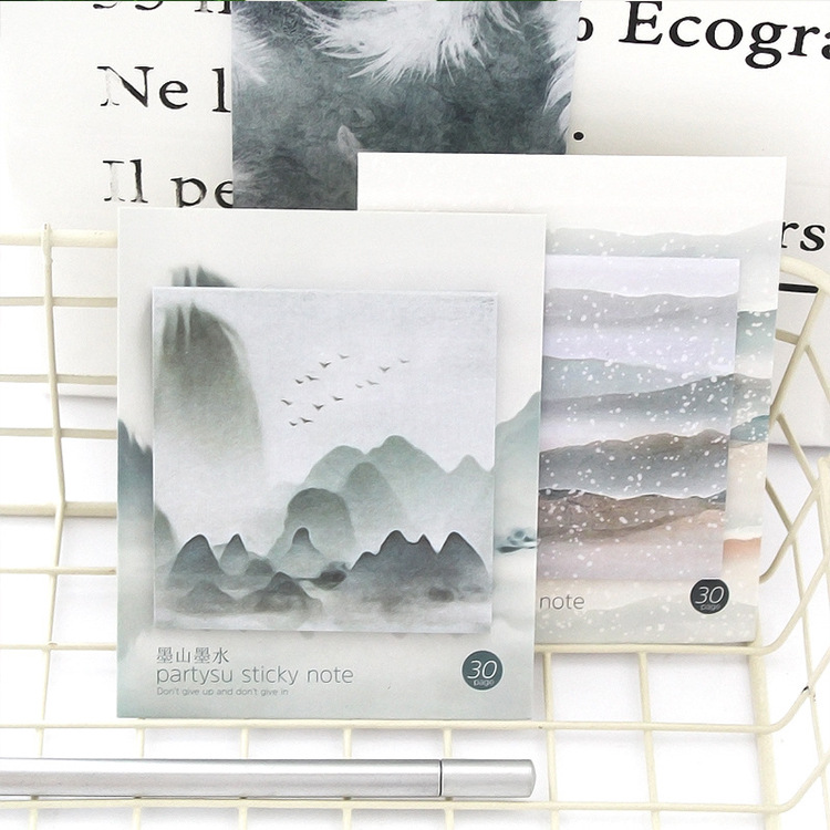 Antique Landscape Sticky Notes Chinese Style Tear-off Note Small Notebook Notes Left Note N Times Sticker Notepad Wholesale