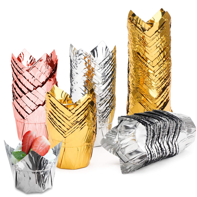 Tulip Flame Cup Cake Cup Cake Paper Cake Paper Tray Anti-Oil Paper Gold Paper Cup Roll Mouth Cup