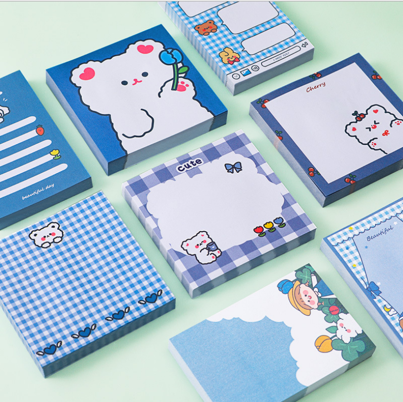 Korean Style Cute Cartoon Bear Girl Sticky Notes Creative Student Note Sticker Message Notepad Tearable Note Paper