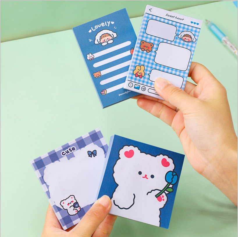 Korean Style Cute Cartoon Bear Girl Sticky Notes Creative Student Note Sticker Message Notepad Tearable Note Paper