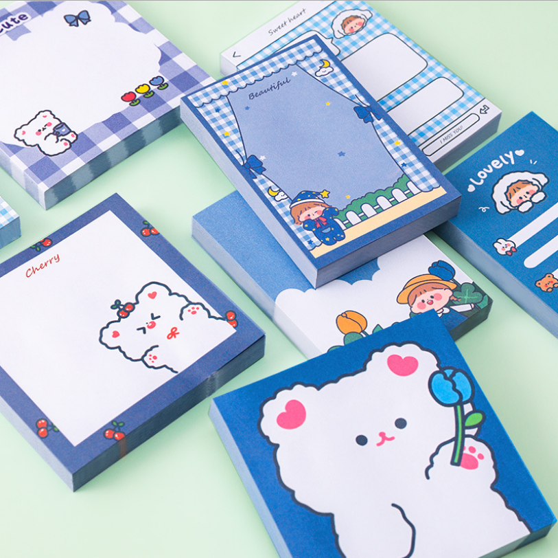 Korean Style Cute Cartoon Bear Girl Sticky Notes Creative Student Note Sticker Message Notepad Tearable Note Paper