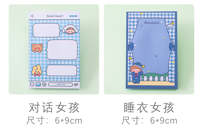 Korean Style Cute Cartoon Bear Girl Sticky Notes Creative Student Note Sticker Message Notepad Tearable Note Paper