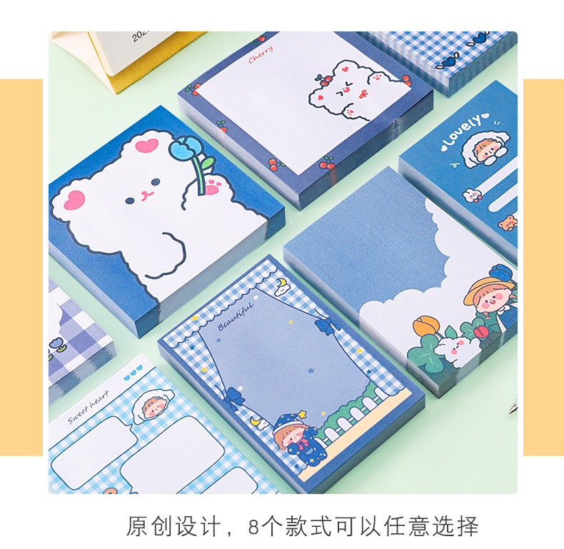 Korean Style Cute Cartoon Bear Girl Sticky Notes Creative Student Note Sticker Message Notepad Tearable Note Paper