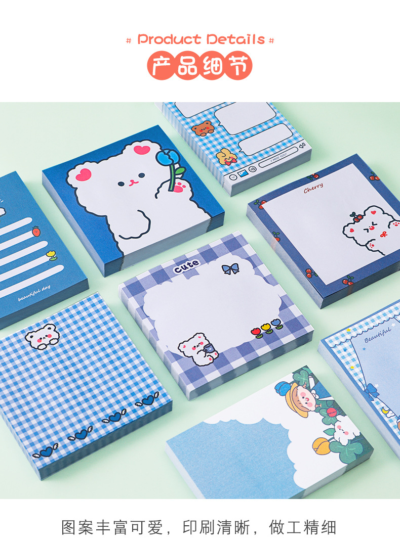 Korean Style Cute Cartoon Bear Girl Sticky Notes Creative Student Note Sticker Message Notepad Tearable Note Paper