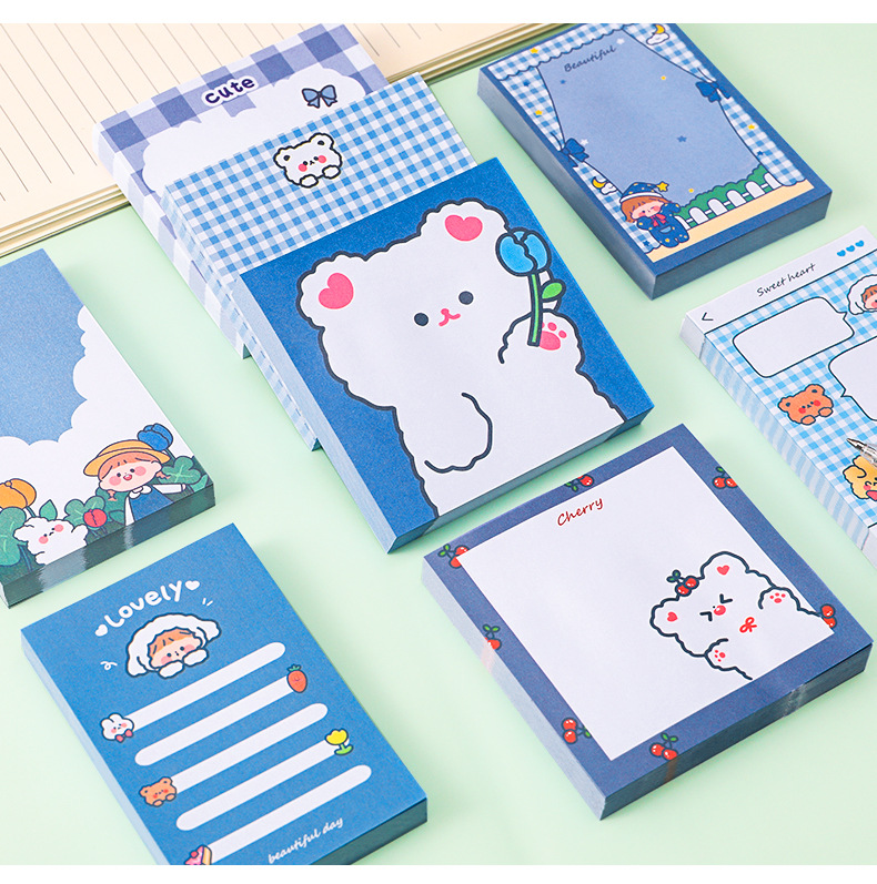 Korean Style Cute Cartoon Bear Girl Sticky Notes Creative Student Note Sticker Message Notepad Tearable Note Paper