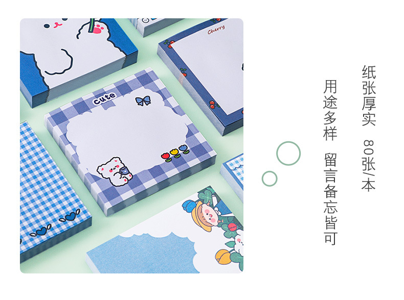 Korean Style Cute Cartoon Bear Girl Sticky Notes Creative Student Note Sticker Message Notepad Tearable Note Paper
