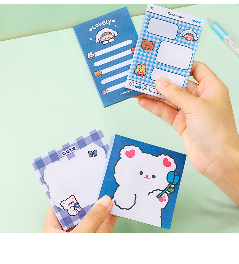 Korean Style Cute Cartoon Bear Girl Sticky Notes Creative Student Note Sticker Message Notepad Tearable Note Paper