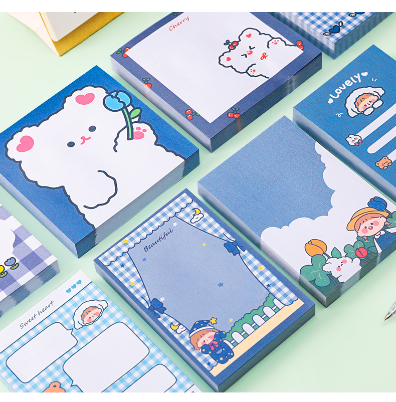 Korean Style Cute Cartoon Bear Girl Sticky Notes Creative Student Note Sticker Message Notepad Tearable Note Paper