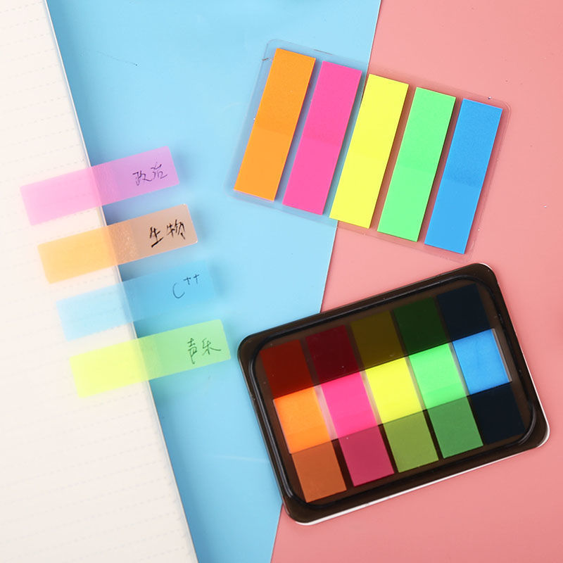 Fluorescent Color Note Sticker Korean Classification Index Stickers Color Loose-Leaf Label Sticker Transparent Instruction Stickers Sticky Notes