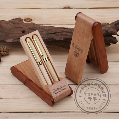 Manufacturers wholesale wooden gift pen pen double set of white wood ball pen custom LOGO