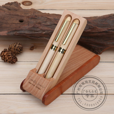 Manufacturers wholesale wooden gift pen pen double set of white wood ball pen custom LOGO