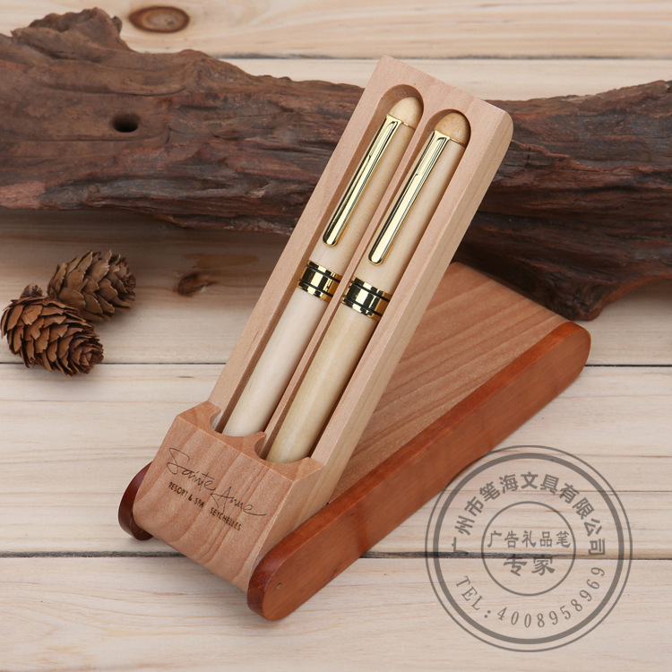 Manufacturers wholesale wooden gift pen pen double set of white wood ball pen custom LOGO
