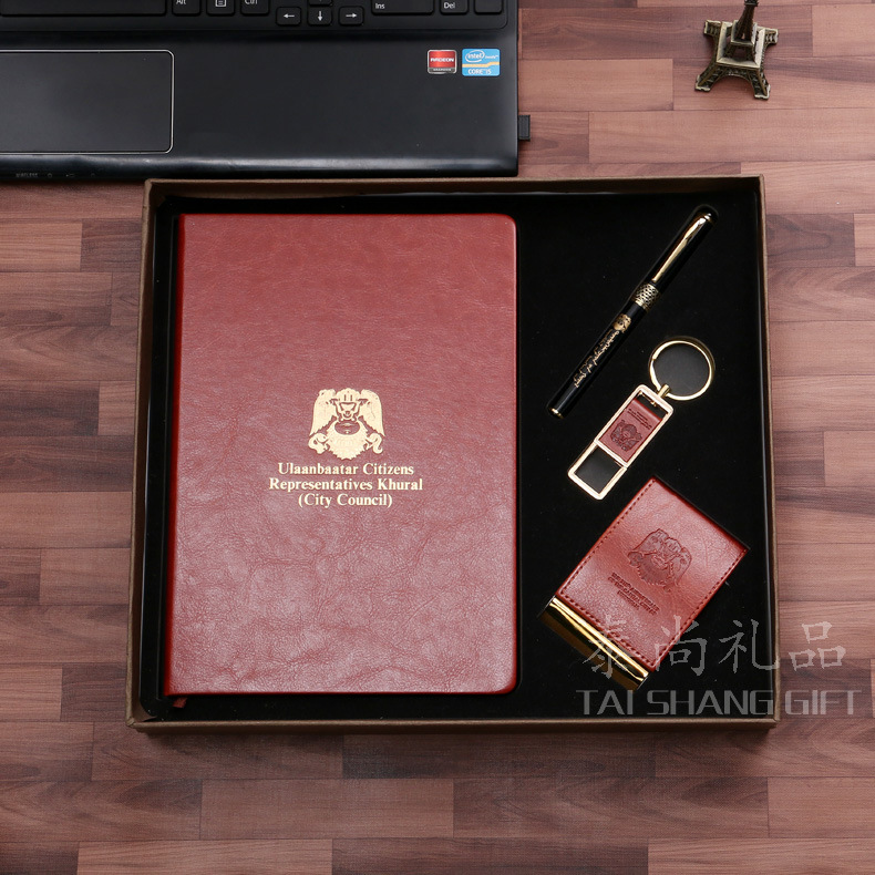 Direct selling notebook with card box key ring metal wrapping ball pen ogo gift set.