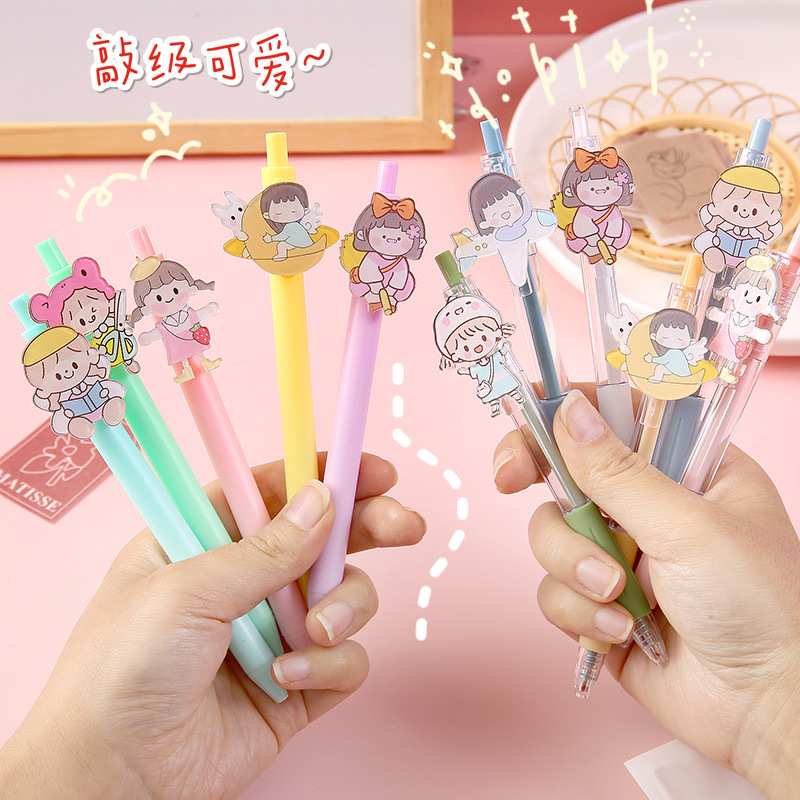 Japanese Ins Push Type Gel Pen Cute Super Cute Teenage Girl&#039;s Romance Push Gel Pen Student Ball Pen 6 Bags