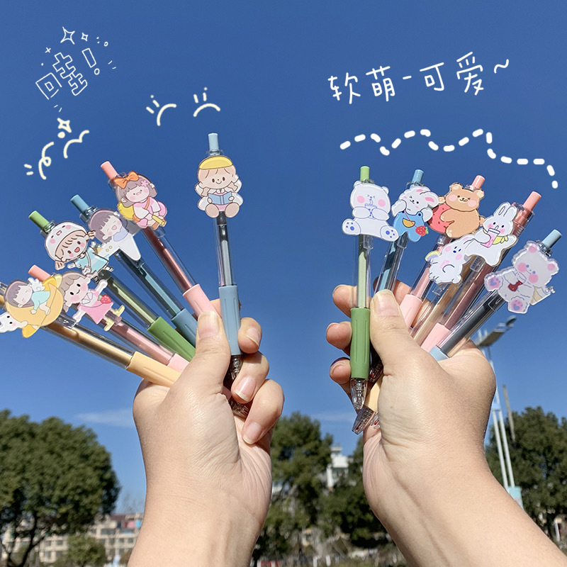Japanese Ins Push Type Gel Pen Cute Super Cute Teenage Girl&#039;s Romance Push Gel Pen Student Ball Pen 6 Bags