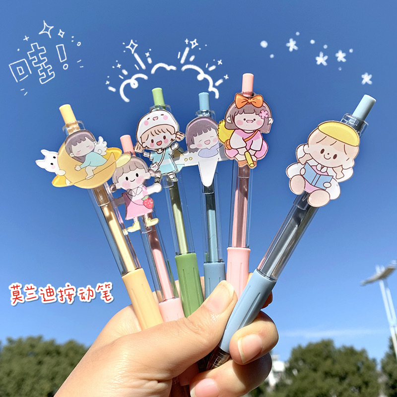 Japanese Ins Push Type Gel Pen Cute Super Cute Teenage Girl&#039;s Romance Push Gel Pen Student Ball Pen 6 Bags