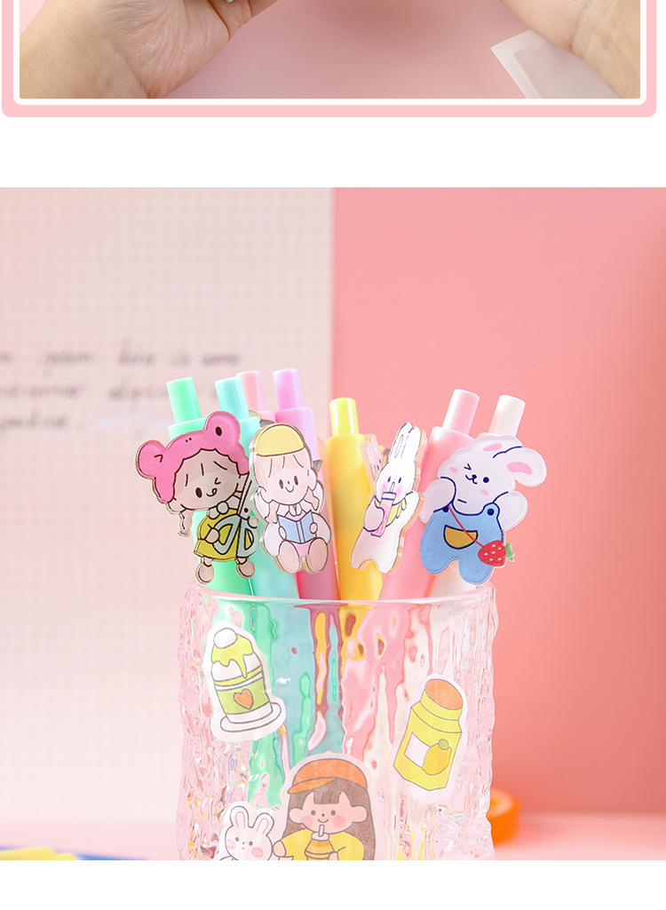 Japanese Ins Push Type Gel Pen Cute Super Cute Teenage Girl's Romance Push Gel Pen Student Ball Pen 6 Bags