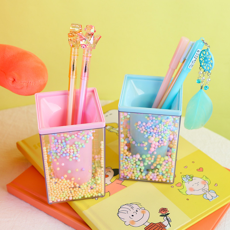 New Student Desktop Storage round and Square Pen Holder Transparent Alec Foam Ball Style Decoration Storage Pen Holder