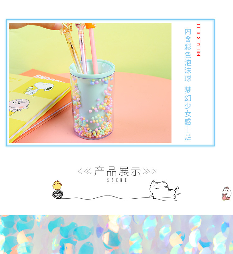 New Student Desktop Storage round and Square Pen Holder Transparent Alec Foam Ball Style Decoration Storage Pen Holder