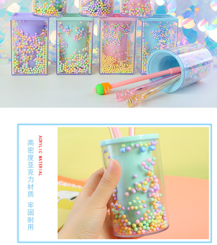 New Student Desktop Storage round and Square Pen Holder Transparent Alec Foam Ball Style Decoration Storage Pen Holder