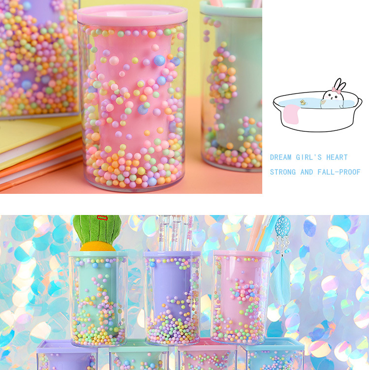 New Student Desktop Storage round and Square Pen Holder Transparent Alec Foam Ball Style Decoration Storage Pen Holder