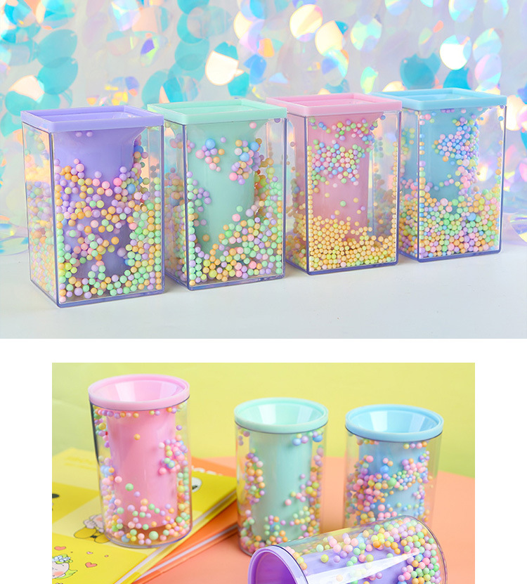 New Student Desktop Storage round and Square Pen Holder Transparent Alec Foam Ball Style Decoration Storage Pen Holder