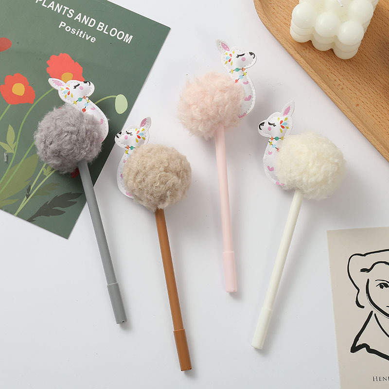Manufacturers Supply Cartoon Alpaca Fur Ball Gel Pen Pompom Pen Custom Logo Creative Stationery Wholesale