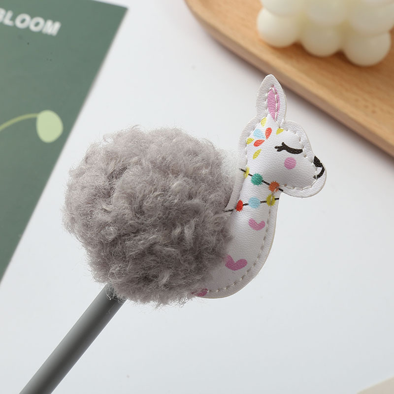Manufacturers Supply Cartoon Alpaca Fur Ball Gel Pen Pompom Pen Custom Logo Creative Stationery Wholesale