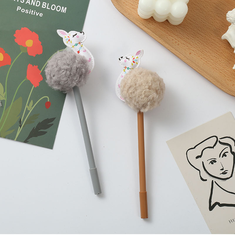 Manufacturers Supply Cartoon Alpaca Fur Ball Gel Pen Pompom Pen Custom Logo Creative Stationery Wholesale