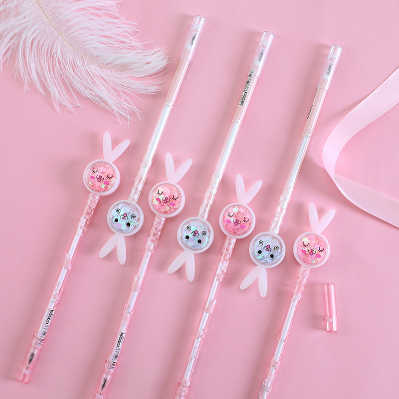 Cartoon Creative Rabbit Ears Sequins Gel Pen Ins Girl Heart Signature Pen Cute Student Exam Writing Ball Pen