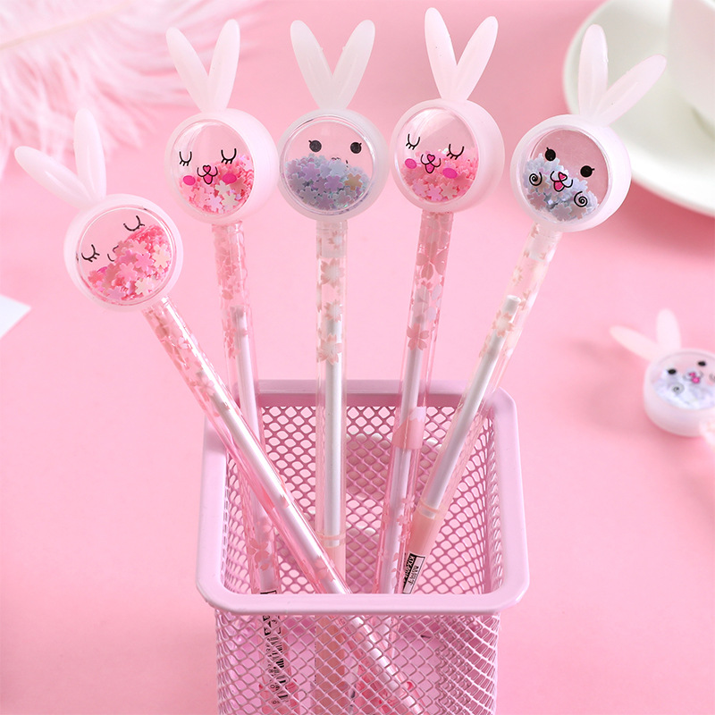 Cartoon Creative Rabbit Ears Sequins Gel Pen Ins Girl Heart Signature Pen Cute Student Exam Writing Ball Pen