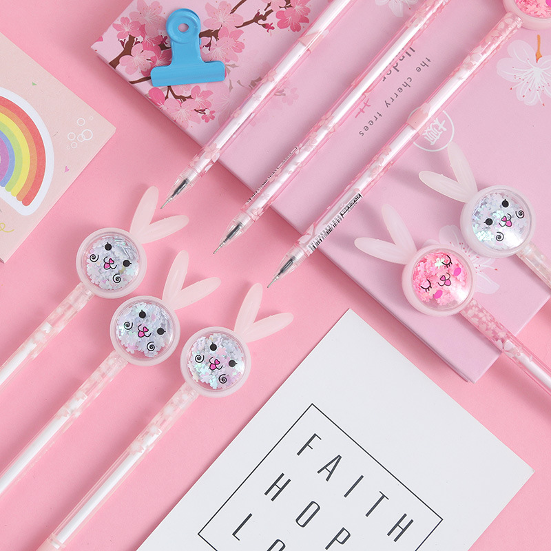 Cartoon Creative Rabbit Ears Sequins Gel Pen Ins Girl Heart Signature Pen Cute Student Exam Writing Ball Pen