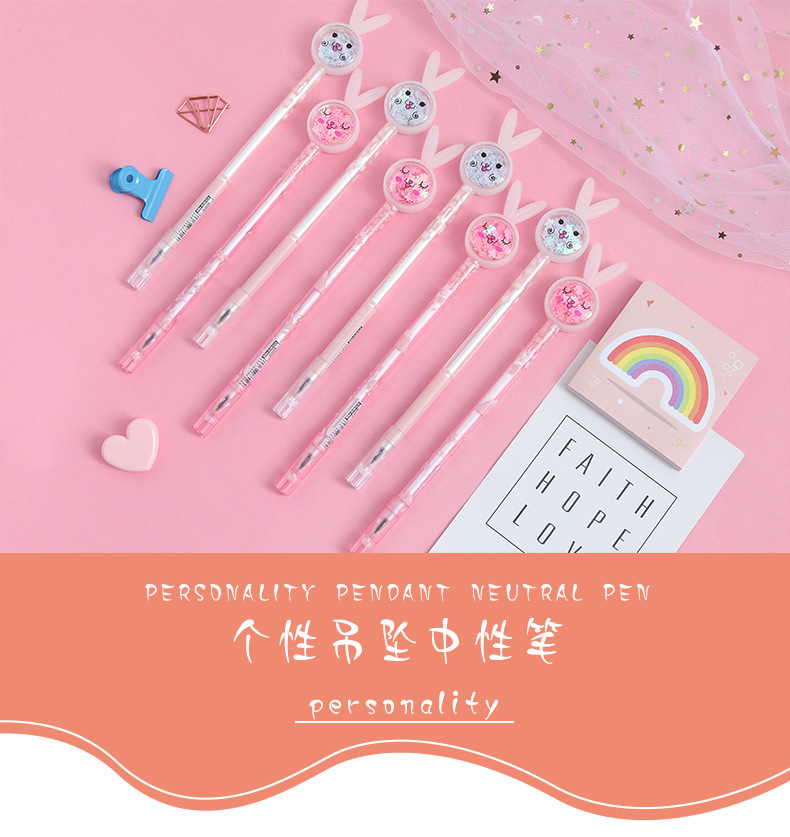 Cartoon Creative Rabbit Ears Sequins Gel Pen Ins Girl Heart Signature Pen Cute Student Exam Writing Ball Pen