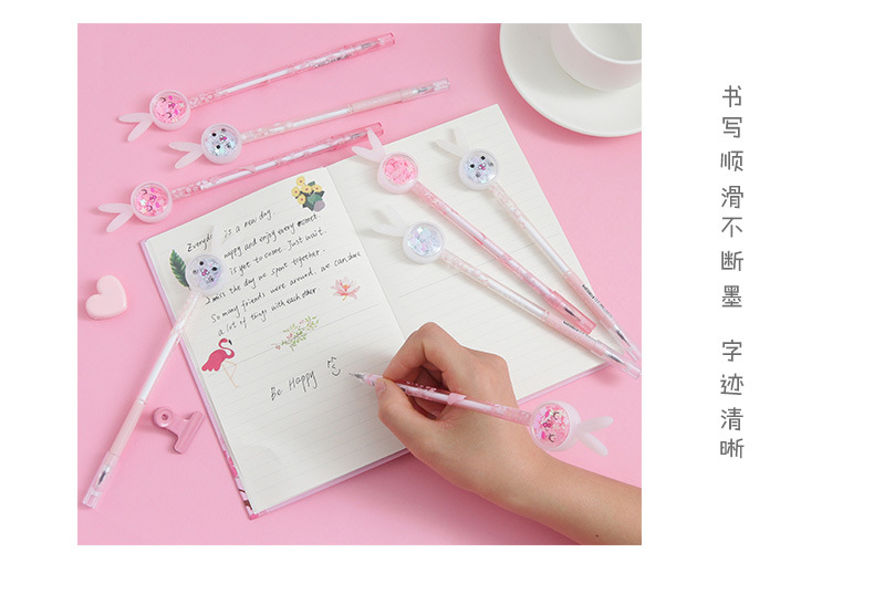 Cartoon Creative Rabbit Ears Sequins Gel Pen Ins Girl Heart Signature Pen Cute Student Exam Writing Ball Pen