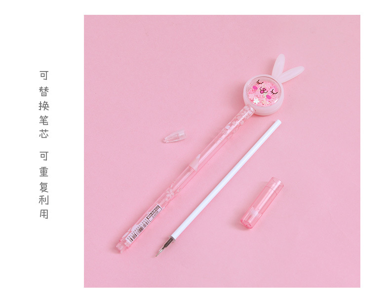 Cartoon Creative Rabbit Ears Sequins Gel Pen Ins Girl Heart Signature Pen Cute Student Exam Writing Ball Pen